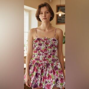 Universal threads women’s XL 
Red  floral adjustable strap, mini Poplin dress